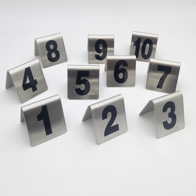 Double-sided Square Table Number Plate, Digital Card, Restaurant, Hotel Number, Stainless Steel, 10Pcs per Set