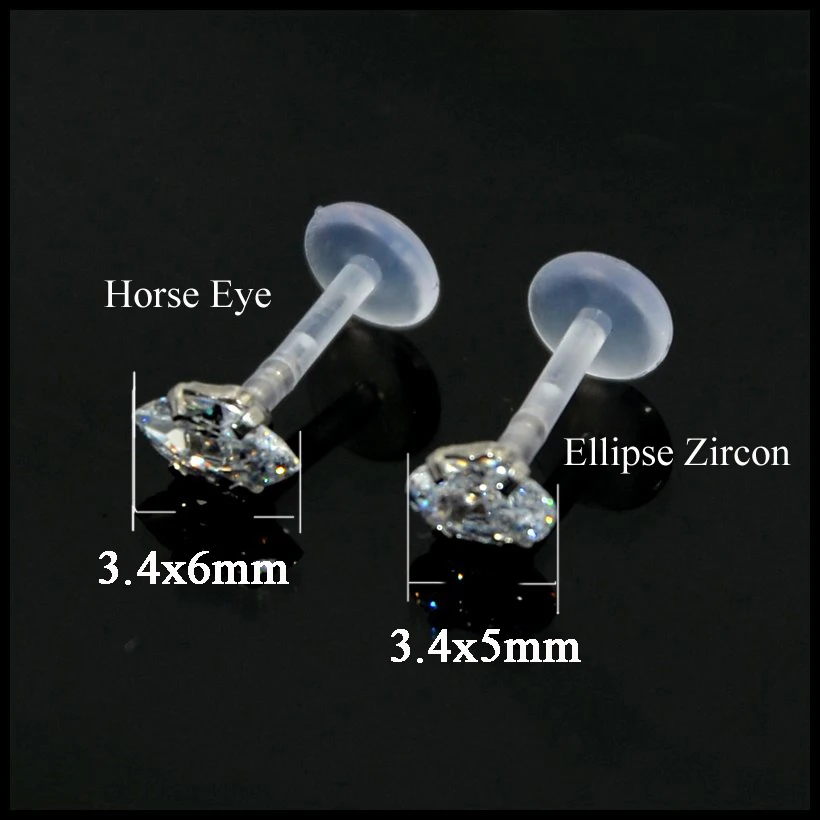 1pc Prong Set 2-5mm Zircon Ear Tragus Cartilage Flexible Bioplasti Labret Monroe Lip Stud Ring Piercing Jewelry