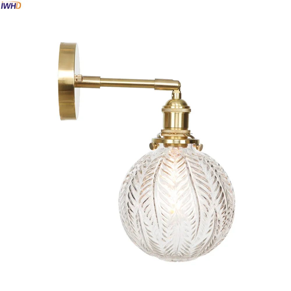 IWHD Glass Ball Retro LED Wall Lights Switch Porch Stair Bathroom Mirror Light Loft Decor Vintage Copper Wall Lamp Sconce Murale