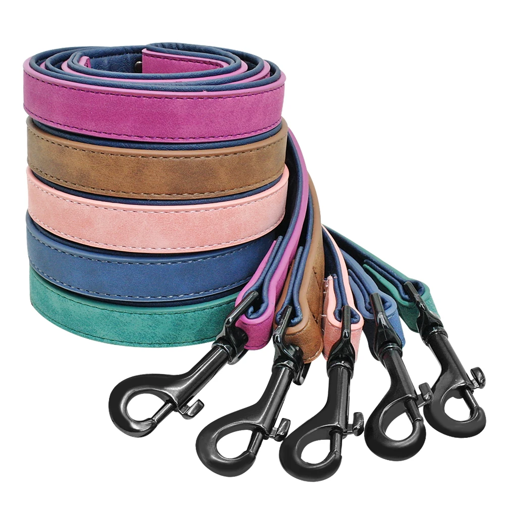 Leather Dog Leash 4 ft Dog Leash 2 Layer Pet Dog Leash Leads with Padded Handle for Medium Large Dogs Walking Training