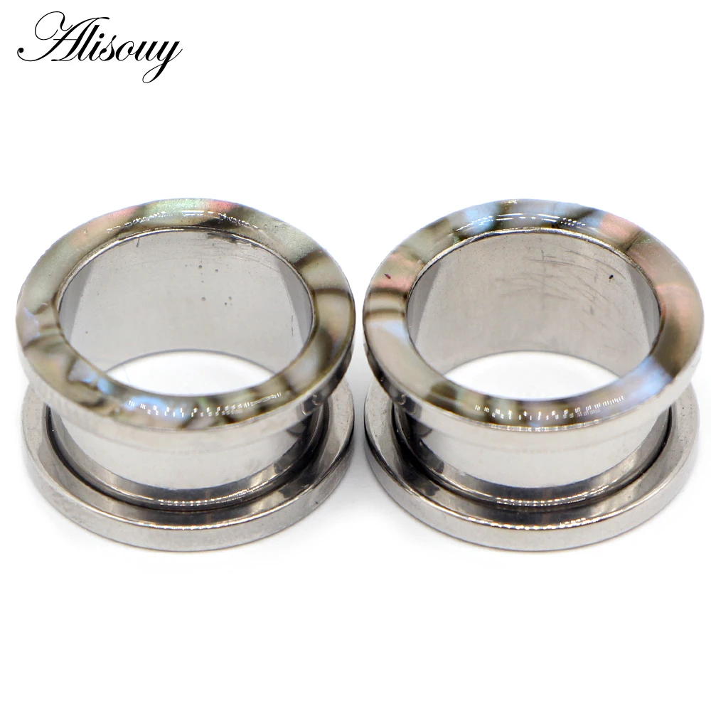 Alisouy 2pcs In Acciaio Inox Borsette Tappi Per Le Orecchie Tunnels Indicatori Della Carne Expander Monili Penetranti Del Corpo di Modo Vite Orecchini Delle Viti Prigioniere