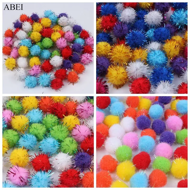 12mm 15mm 20mm Sparkly Pom Poms Glitter Tinsel Pompones DIY Sewing Garments Accessories Pompom Ball Wedding Christmas Decoration