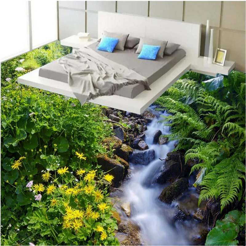 

beibehang brook flower Custom Photo Floor 3D Wall paper roll Bathroom Floor Mural-3d PVC Wallpaper Self adhesive Floor Wallpaper