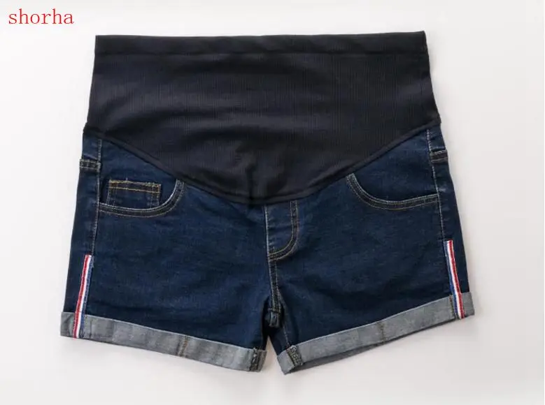 Hot new fashion denim shorts for maternity summer jeans pregnant women elastic waist shorts female button raw hem cotton shorts