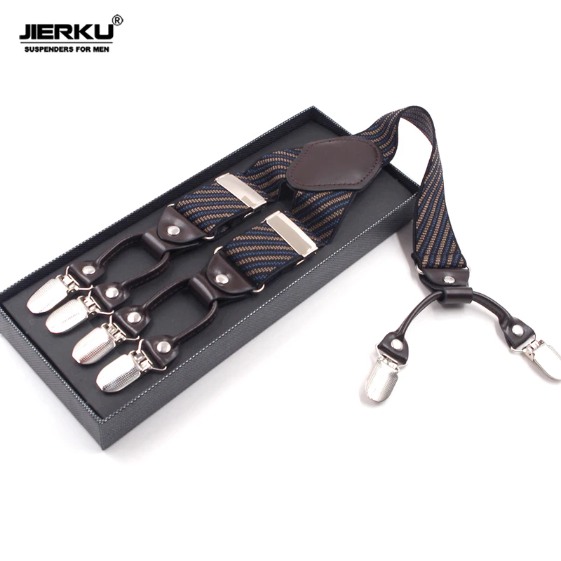 2019 JIERKU Suspenders Man's Braces 6Clips Suspensorio Fashion Elasticity Trousers Strap Father/Husband's Gift 3.5*120cm JK6C03