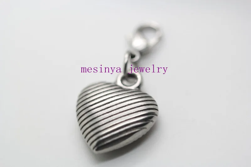 s.steel chic big heart slide into spring clasp dangle charms for floating locket , glass living locket not included