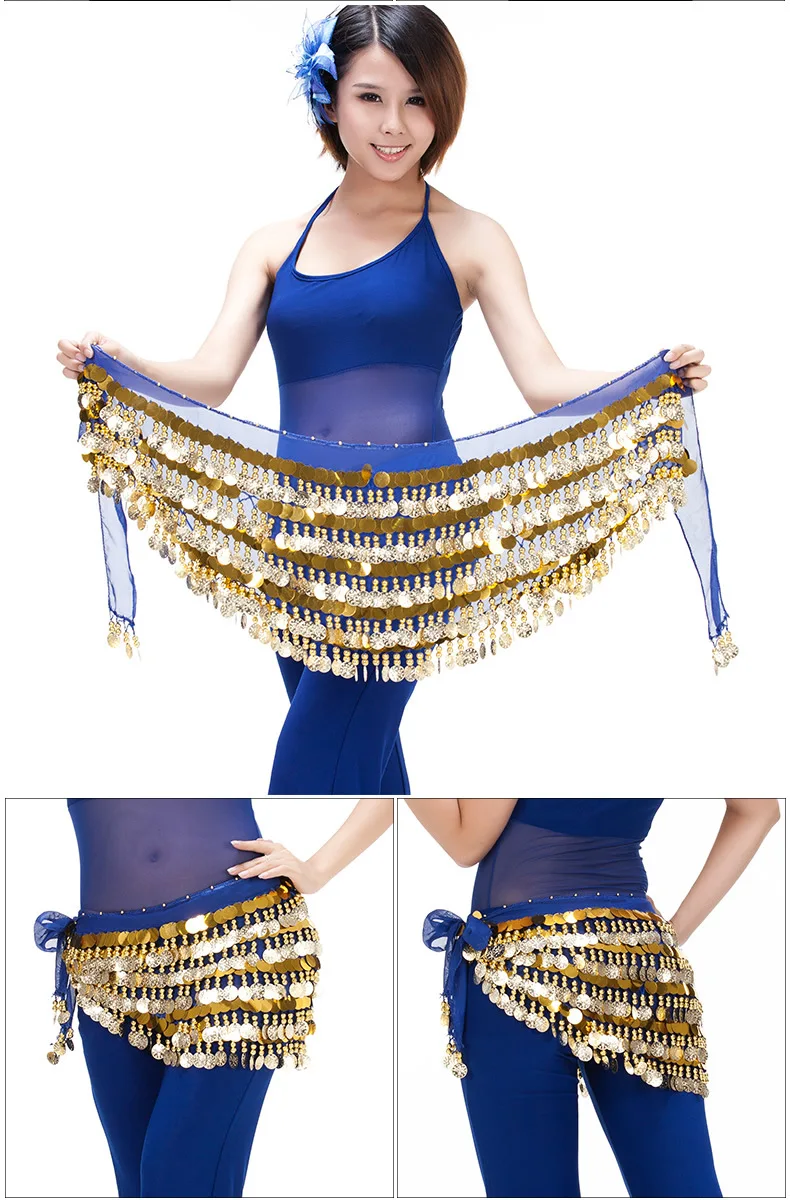 Schwere 5-lagige Münzen Gürtel Bauchtanz Kostüm Hüfttuch Wrap Taillenband Indien Tänzerin Mehrfarbiger Tanzgürtel Hüfttuch – Detail 13