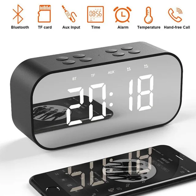 

LED Mirror Alarm Clock for Kids, Night Desk, Digital Clock with Wireless Bluetooth Speaker, Support AUX TF, USB Music Player