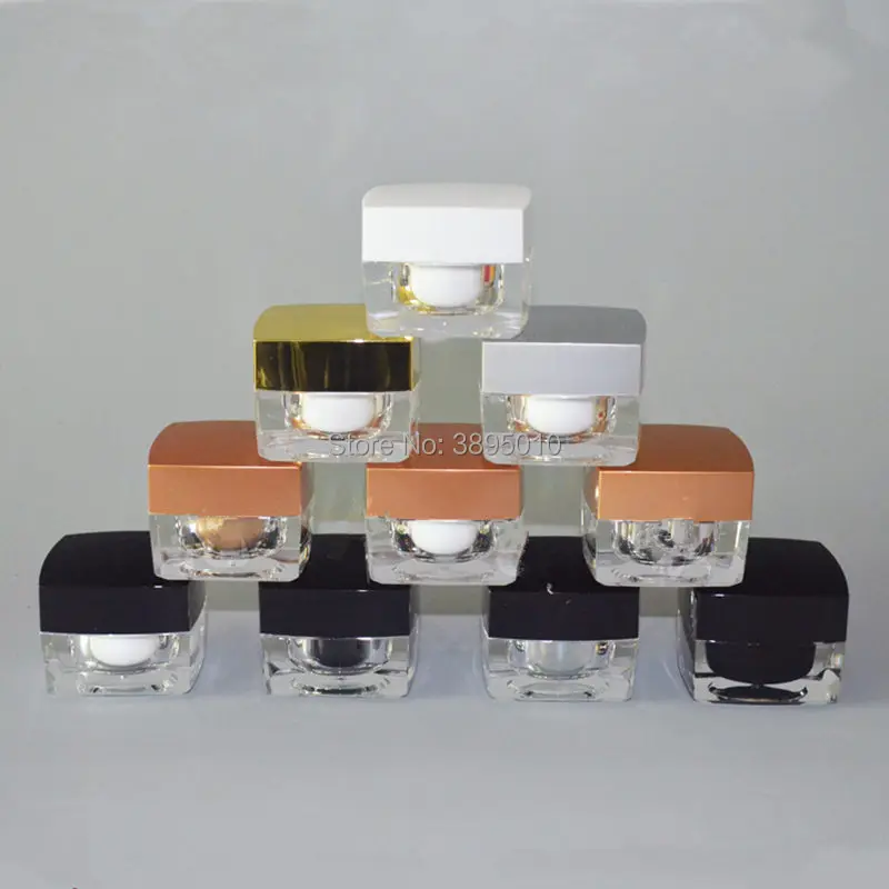 10g Square Acrylic Cream Boxing With Cap Empty Cosmetic Powder Packaging Cream Jars Pot For Traveler F616