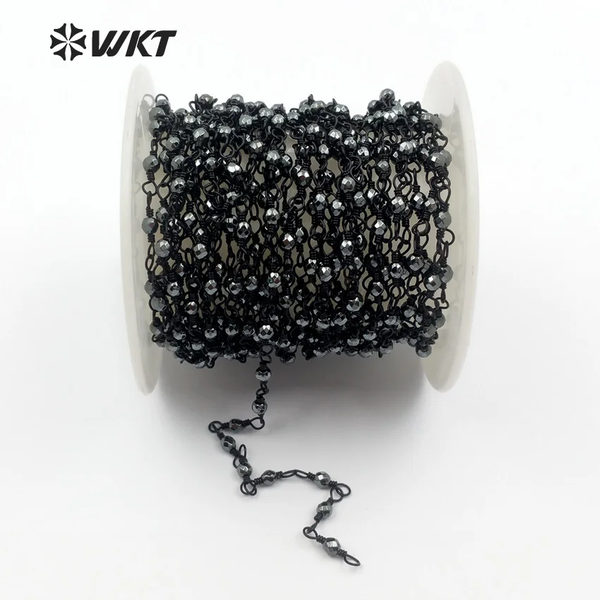 

WT-RBC058 New Wholesale Fashion Custom Design chain Hematite Beads chain beads with black gun Electroplated Chain for jewelry