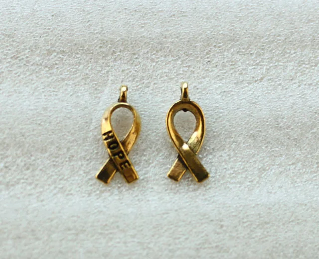 280PCS Antiqued Gold Color Cancer Awareness HOPE Ribbon Charms A5104G