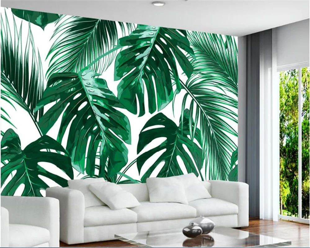 beibehang Modern simplified stereoscopic wall paper fresh rain forest plant banana leaf field interior papel de parede wallpaper