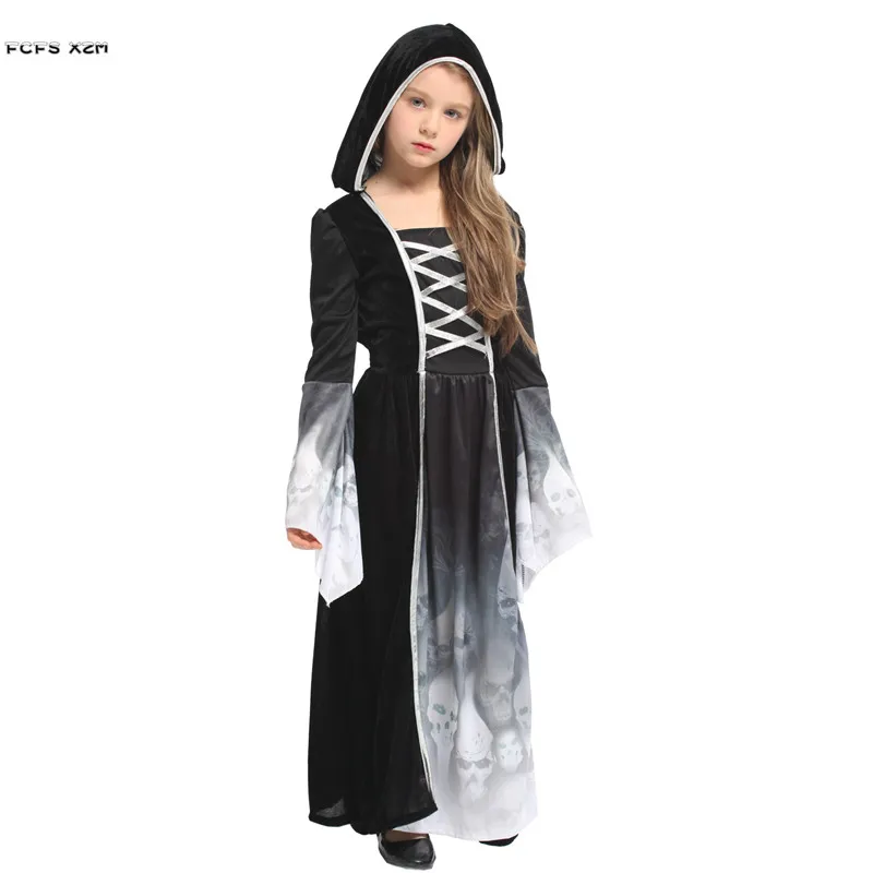 

M-XL Girls Halloween Skeleton Scary Costumes Kids Children Demon Ghost Cosplay Carnival Purim Stage Play Masquerade Party Dress