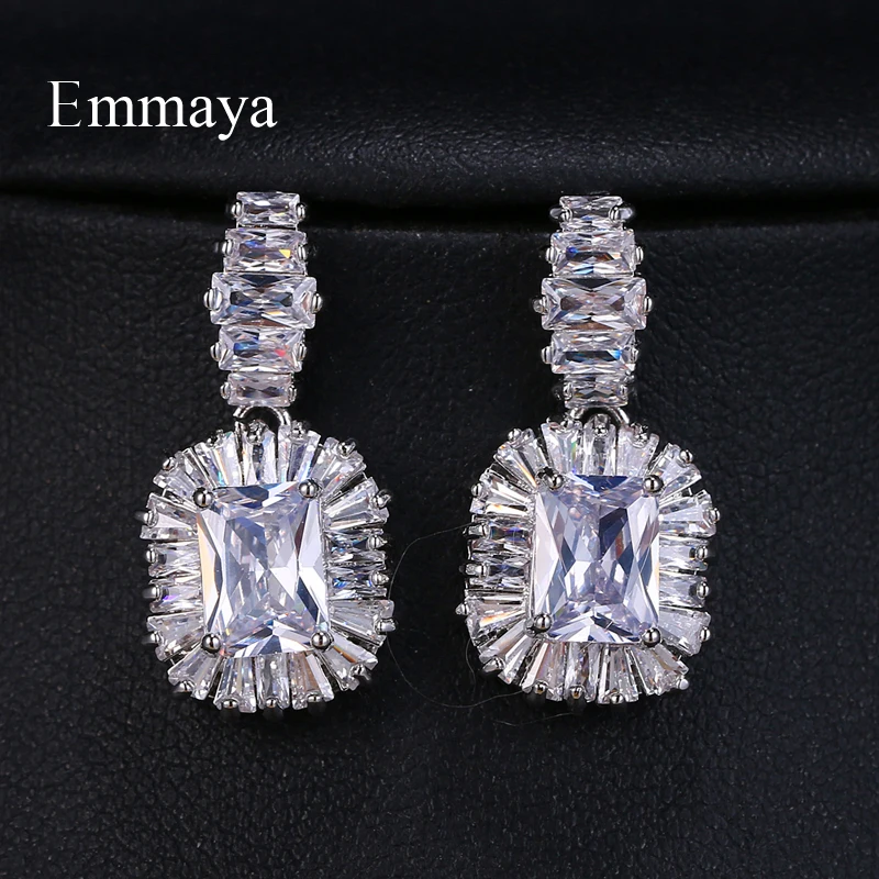 EMMAYA Zircons Luxury Cubic Zirconia Jewelry 4 Colors Large Sparkling Big Zircon Crystal Earrings For Girls Wedding