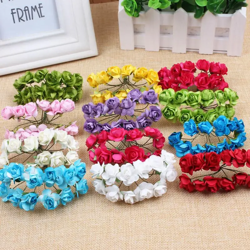 144個3センチメートル紙は花の結婚式の装飾ミニローズフラワーハンドメイドスモールパーティーブーケスクラップブックつつじの花