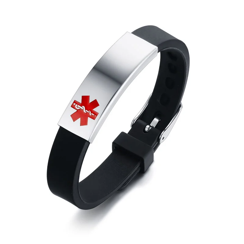 DIABETES EPILEPSY ALLERGY COPD ALLERGY WARFARIN  ASTHMA PACEMAKER Men's Black Silicone Adjustable Medical Alert ID Bracelet