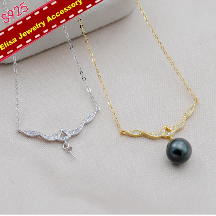 S925 Sterling Silver Pendant Necklace Fittings Women DIY Pearl Pendant Chain Components Silver&Gold Color 3Pieces/Lot