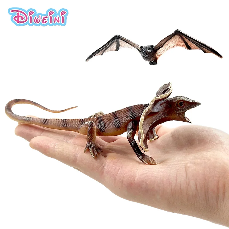 Small Kawaii Simulation Forest Frilled Lizard Bat Figurines Animal Model Figures Home Decoration Accessories Action Statue Toys