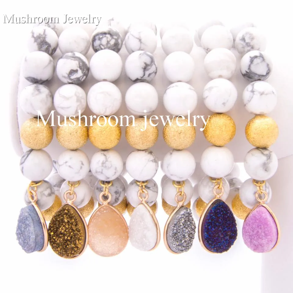 New Shiny Druzy stone charm bracelets For women Geometric  Natural Stone Gold adjustable bracelet 2019 Fashion Jewelry