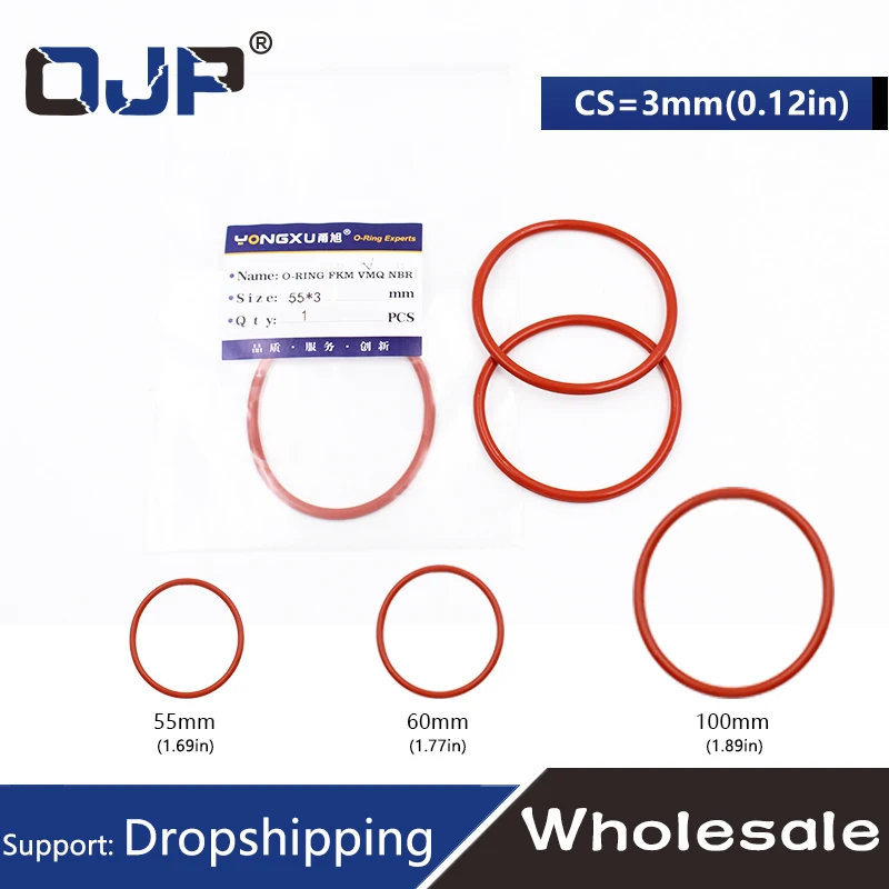 1PC Red Silicon Rings Silicone/VMQ O ring OD55/60/65/70/75/80/85/90/95/100*3mm Rubber ring Seal Silicone Sealing Gaskets Washer