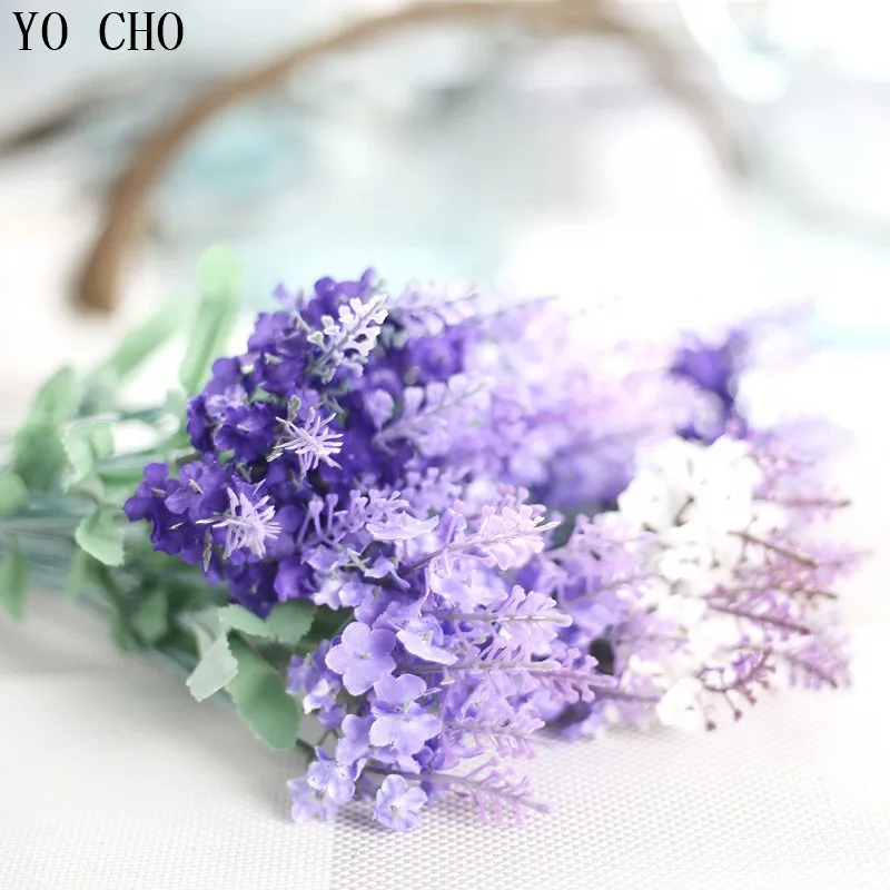 YO CHO Artificial Lavender Silk Flower for Bouquets Home Decoration Accessories Wedding Decor 1 Bouquet  Mini Lavender  10 Heads