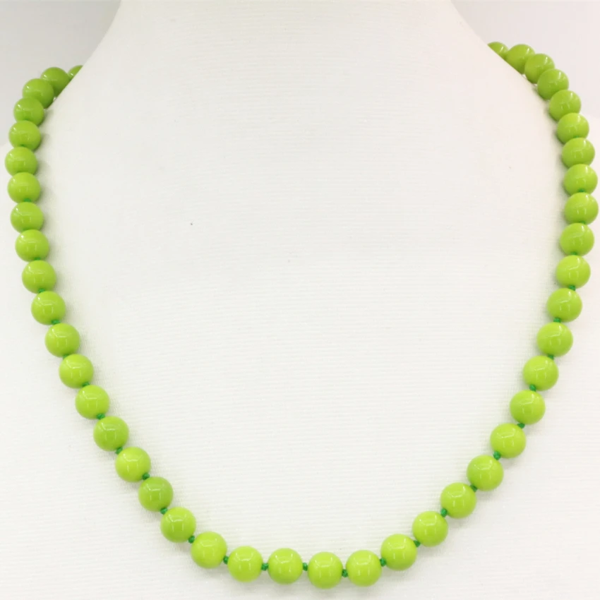 Hot sale 8mm green baking paint glass round beads elegant women chain necklace party gifts clavicle choker jewelry 18inch B3220