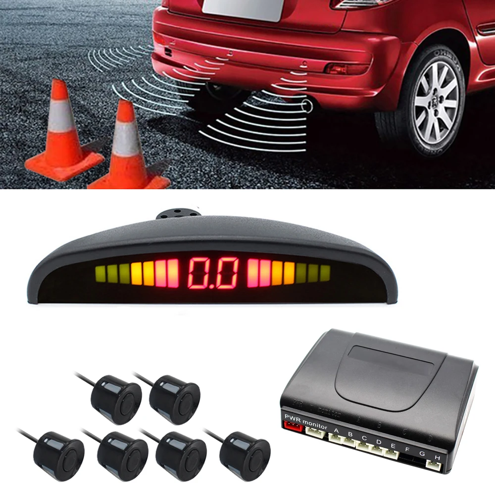 

Car Parking Sensors Parktronics 6 LED display 22mm Flat Sensors Reverse Backup Radar Sound Buzzer Alarm Adjustable Sound