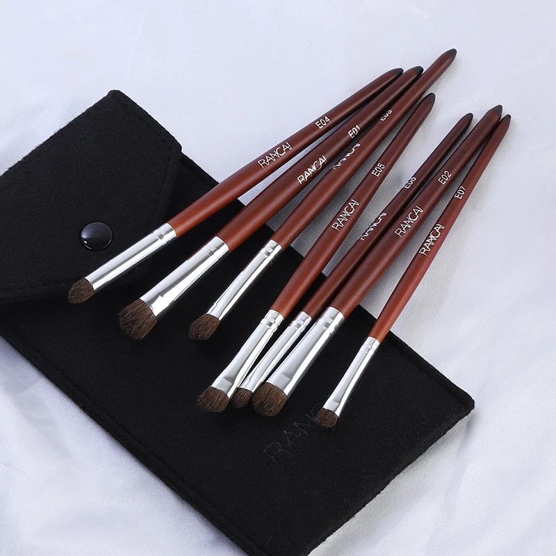 RANCAI Pro 7pcs Eye Shadow Makeup Brushes Set Natural Hair Wood Handle Blending Shader Highlighter Brush Make Up Tools brochas