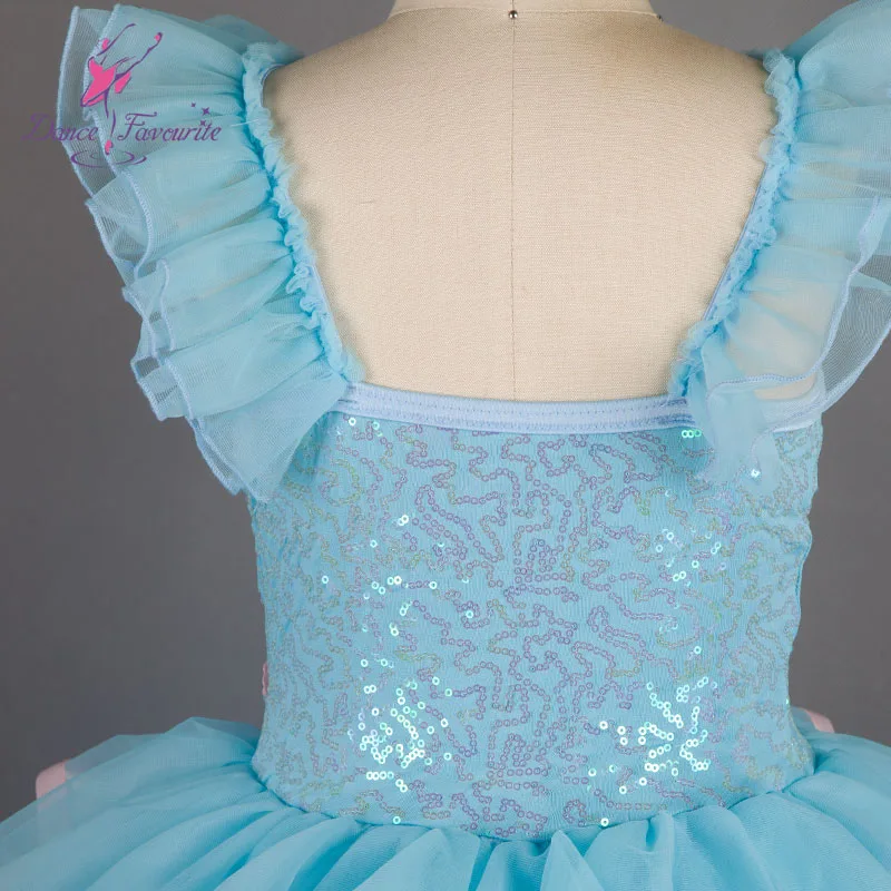 Costume de ballet tutu en spandex, bleu pâle, paillettes scintillantes, pour spectacle sur scène, 16004