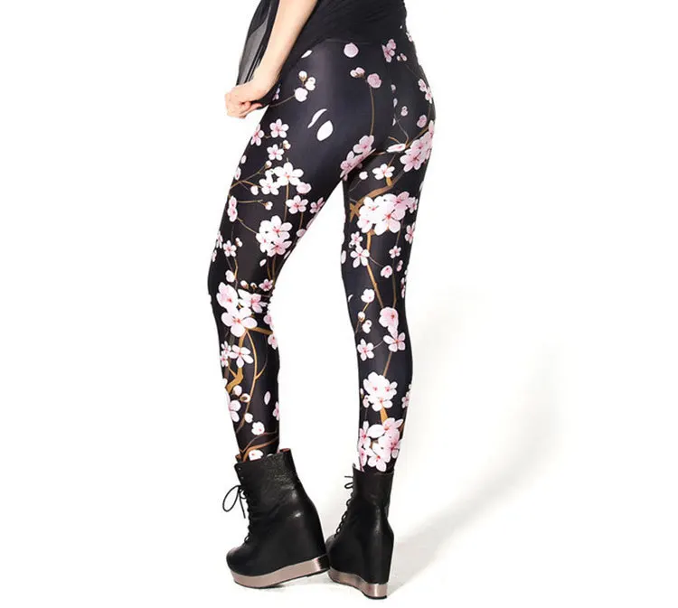 2015 Zwart Rode Bloem Meisje vrouwen Vrouwen Legging Leggings Jeggings Legging Broek Legins 3D Gedrukt Leggings