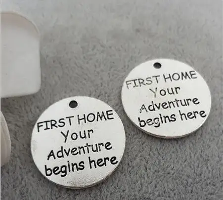 Hoting selling 10 Pieces/Lot 25mm letter printed first home your adventure begins here charm round disc message charm