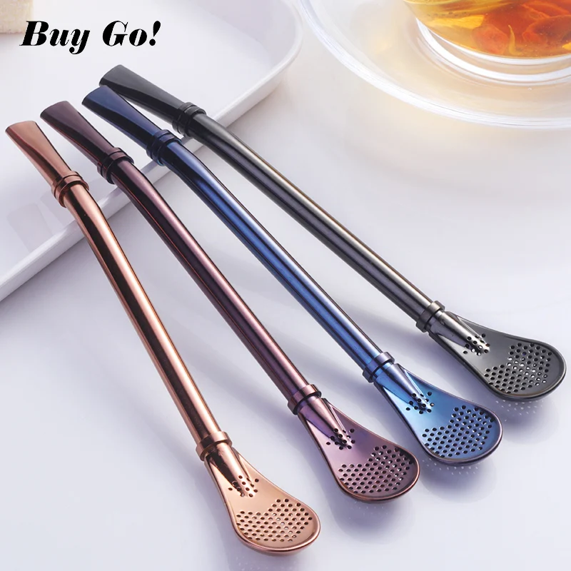 Colorful 304 Stainless Steel Tea Drinking Straws Spoon Yerba Mate Tea Filter Reusable Bombilla Gourd Tea Tools Bar Accessories