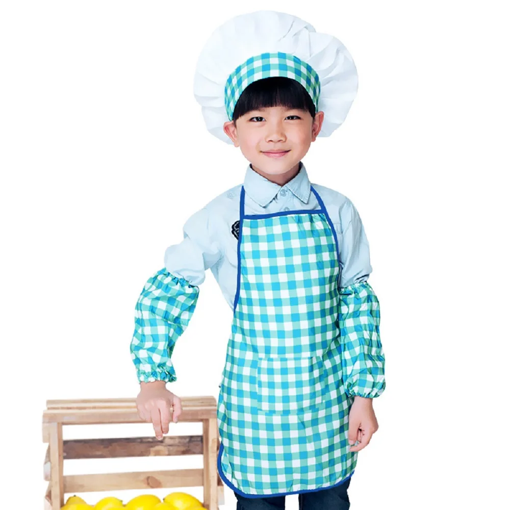 Children Apron+Chef Hat+ Cuffs Set Kids Craft Cooking Baking DIY Painting Fashion Baby Chef Costume  SYT9559