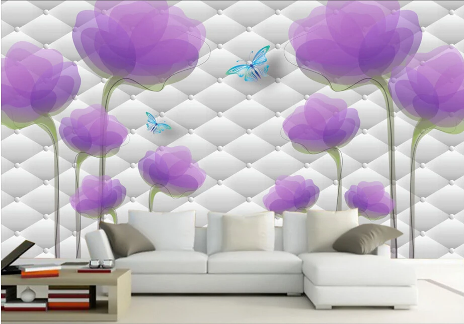 Custom Floral wallpaper murals,Purple tulips,3D photo wallpaper for living room backdrop bedroom hotel embossed Papel DE parede