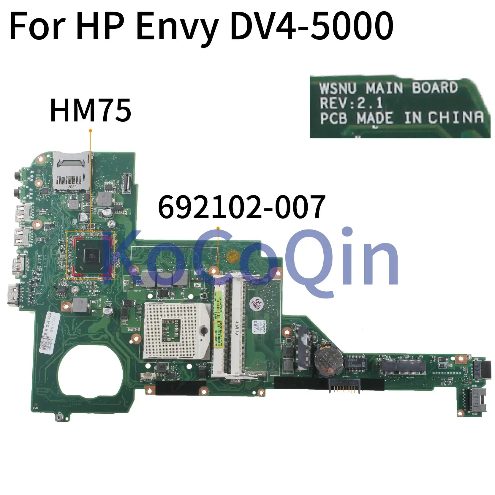 

KoCoQin Laptop motherboard For HP pavilion DV4 DV4-5000 Mainboard 676756-501 676756-001 HM75