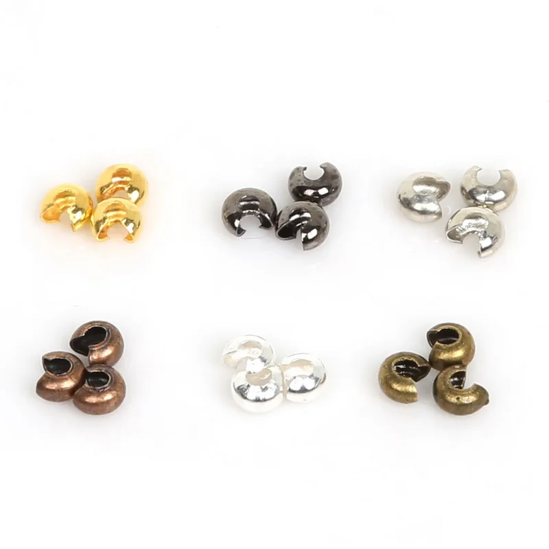 New Style 100pcs/lot 3mm Silver/Gold/Rhodium/Bronze/Gunmetal/Copper Plated End Caps Crimp Beads Covers for DIY Jewelry Findings