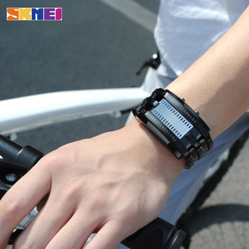SKMEI Fashion Creative Sport Watch uomo cinturino in acciaio inossidabile Display a LED orologi 5Bar orologio digitale impermeabile reloj hombre 0926