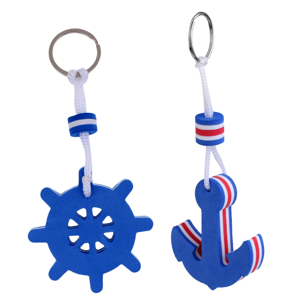 Hot 2019 2 Pieces Boating Fisherman Floating key Chain Marine Keychain Shoreline Sailboat - Anchor and Rudder Blue