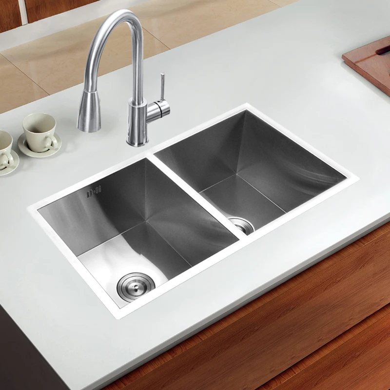 (80*45*22cm) 304 Stainless Steel Undermount Kitchen Sink Double Bowl Brushed Drainer pias cozinha  coisas para casa e cozinhas