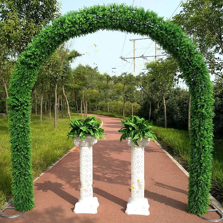 New 2.5M height Wedding Centerpieces green plant metal wedding flower arch with Milan Grass for wedding backdrop party decor