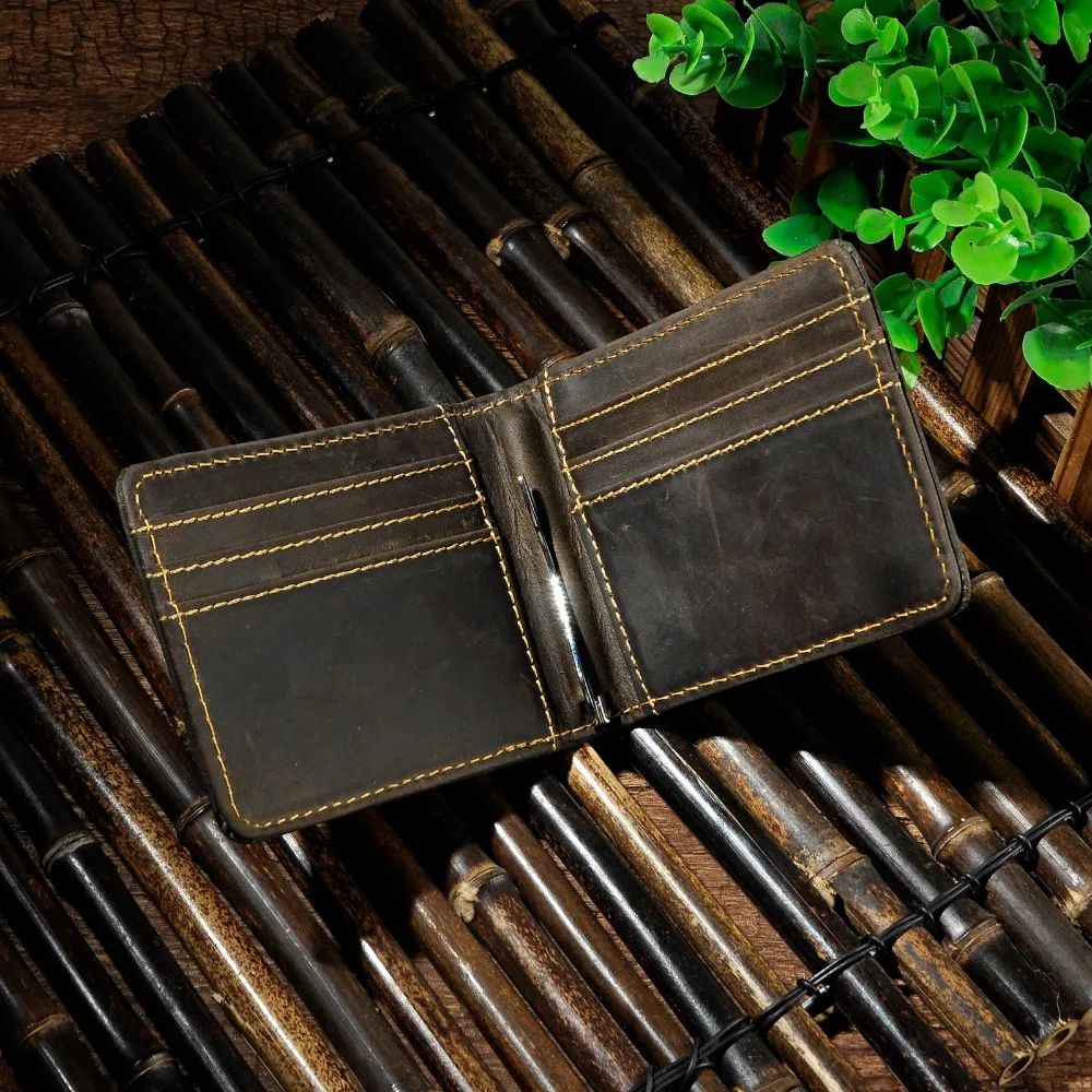 Quality Leather Unisex Money Clip Wallet Business Card Photo Holder Case Design Front Pocket Wallet Mini Slim Purse Male 1055