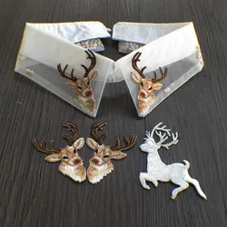 Christmas Collar Decoration Fabric DIY Applique Coffee Deer Elk Patches for Clothes Iron On Patches for Clothing