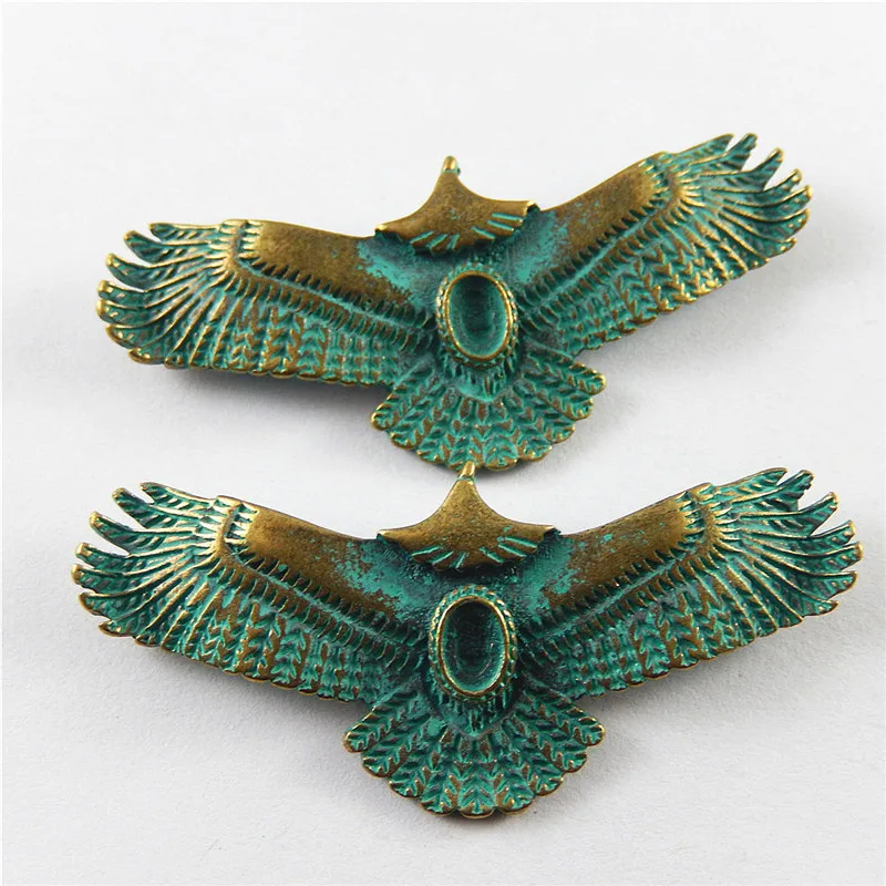 Julie Wang 5PCS Antique Green Bronze Charms Simulated Animal Flying Eagle Hanging Pendants Earring Necklace Accessories