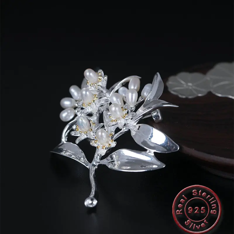 

Amxiu Luxury 925 Silver Brooch Handmade Freshwater Pearls Brooches Pins Flower Tree Brooch Jewelry Women Clothes Hat Accessories