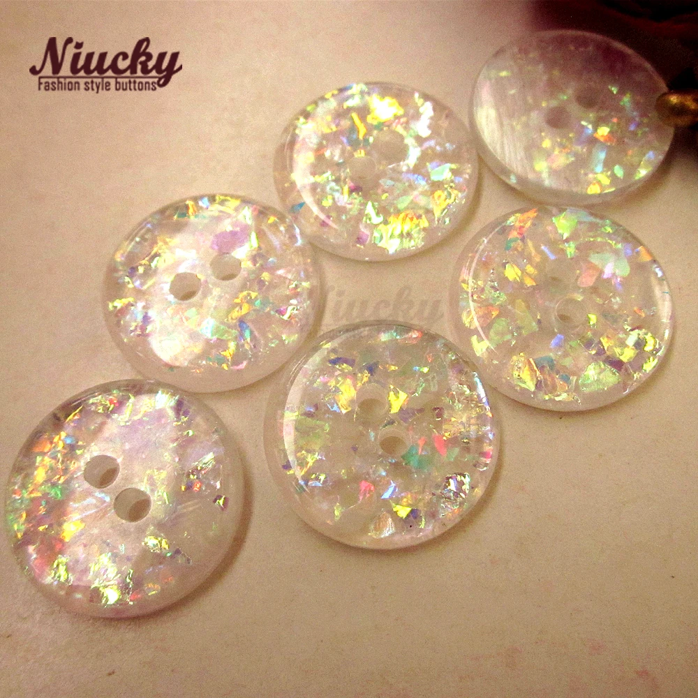 Niucky-Transparent Colorful Buttons for Sewing, Paillette for Bread Coat, Clothing Button Supplies, Good Fashion, 20mm, 2 Holes