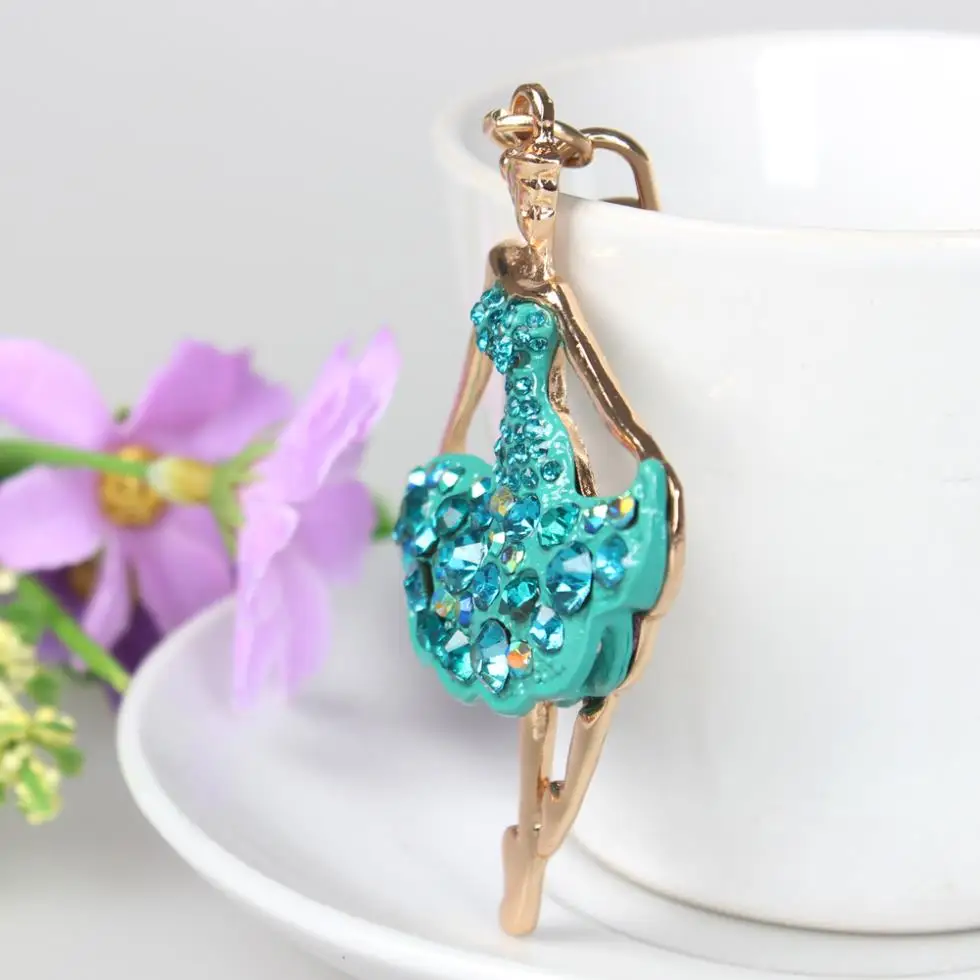 B Ballet Blue Dancing Girl Lady Pendant Charm Crystal Purse Bag Car Accessories Key Ring Chain Series Deesign Handmade Nice Gift