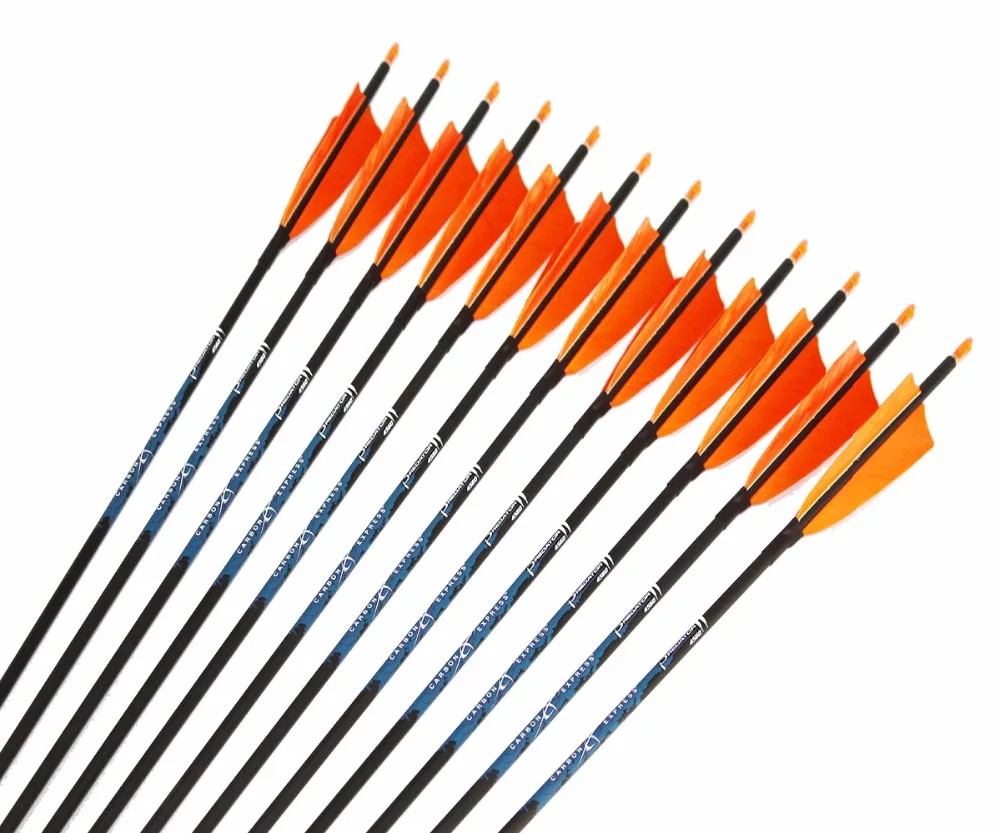 12pcs 100% pure carbon arrow spine700/800 ID4.2mm OD5.6mm 80/100/120grain target point 2.5/3/4