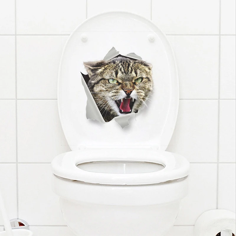 Cat Wall Sticker Toilet Seat Decal Washrom Remind refrigerator Decoration Animal Decals Art Sticker Wall Poster