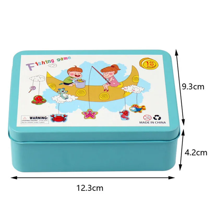 16 stks/set Baby Houten Magnetische Vissen Spel Speelgoed Set Ijzeren Doos Nieuwigheid Cognitie Cartoon 3D Hout Grappige Onderzeese Vis Speelgoed Geschenken