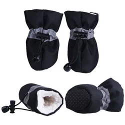 Zapatos de lluvia antideslizantes para mascotas, calzado suave a prueba de viento, zapatos impermeables antideslizantes, Cachemira suave, cálido, invierno, nuevo, 4 unids/set